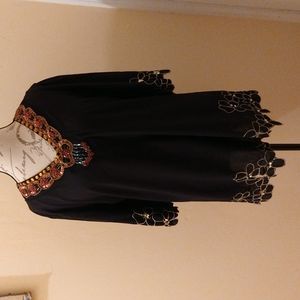 Black cotton top with beaded neckline